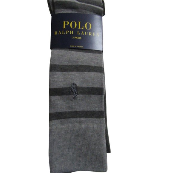 Polo Ralph Lauren Mens Trouser Dress Socks Grey / Grey Striped and Solid 3 pack - Picture 1 of 4